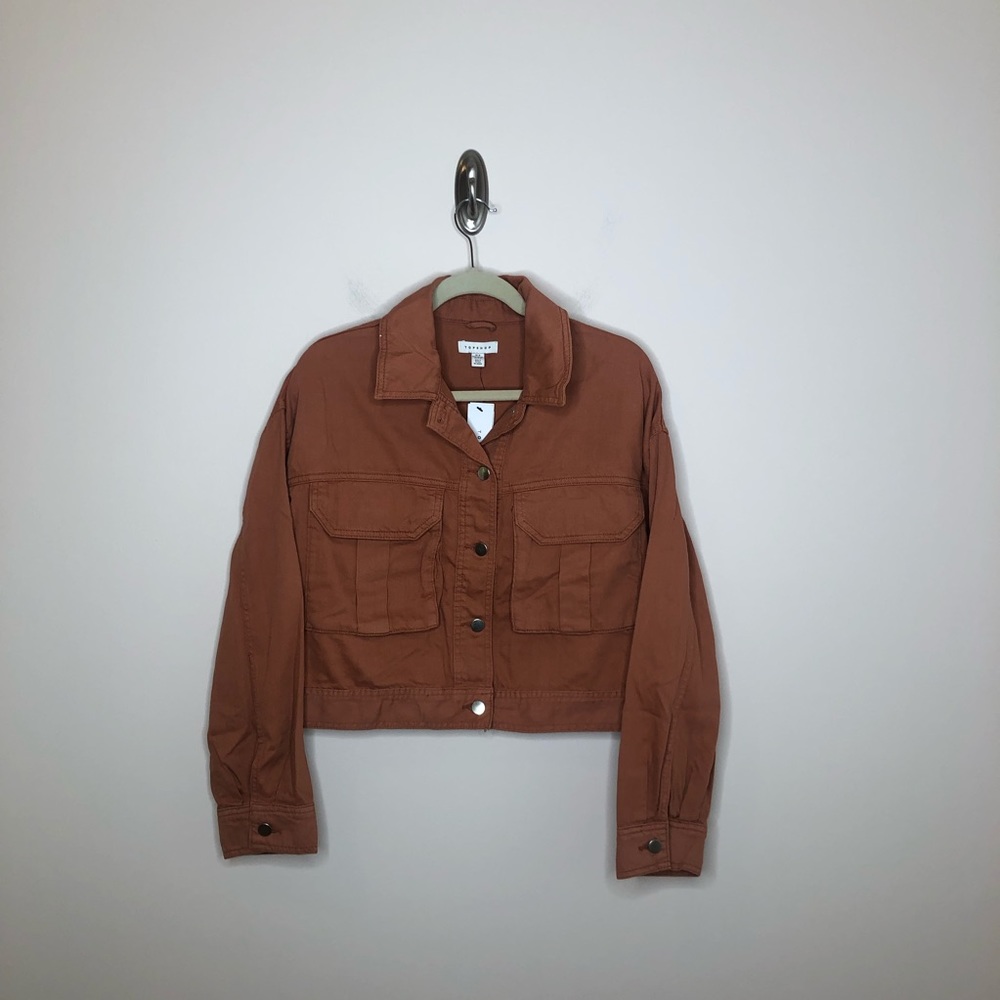 Topshop Avril Cropped Cargo Shirt Jacket Shacket Blush Cotton 8 10 NWT - Picture 4 of 9